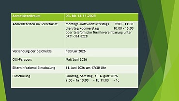 Bild zeigt die Anmeldezeiten für die Einschulung